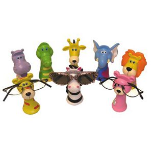 A group of animal figurines sitting in front of each other.