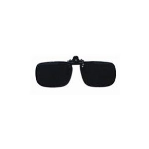 A pair of black glasses with a clip on it.